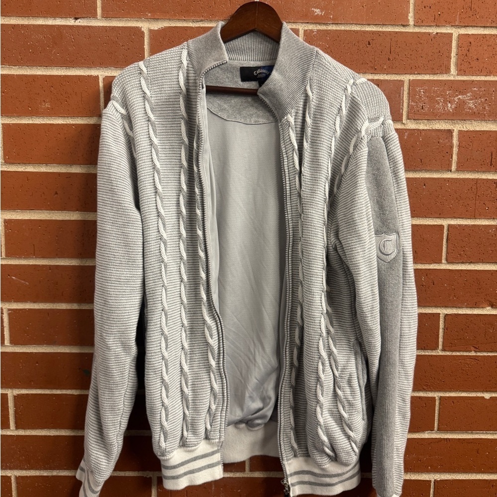 Callaway Collection Full-Zip Cable Knit Golf Sweater Jacket Gray (L)